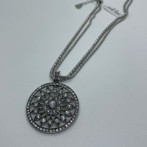 Park Lane Pave Circle Crystal Rhinestone Pendant Necklace Silver Tone